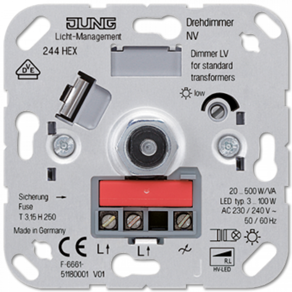 244HEX Светорегулятор поворотно-нажимной 20-500 Вт/ВАдля л/н,и обмоточных трансформаторов Jung фото