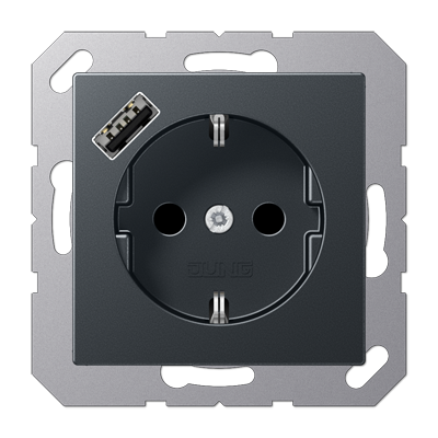 

A1520-18AANM матовый антрацит Розетка SCHUKO® с 1 USB-портом типа A Jung A серия, A flow A1520-18AANM