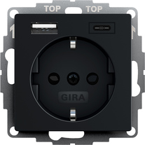 2459005 Розетка с з/к, с shutter, разъем USB двойн.A /C черный матовый Gira фото