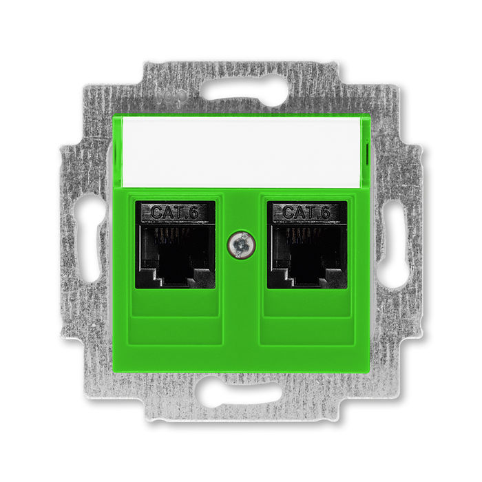 

Розетка телефонная ABB Levit двойная 2хRJ45 категория 6 зелёный 5014H-A61018 67W 2CHH296118A6067, Levit 5014H-A61018 67W