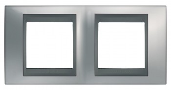 MGU66.004.238 Рамка Unica Top Хром матовый / Графит 2-постовая Schneider Electric фото
