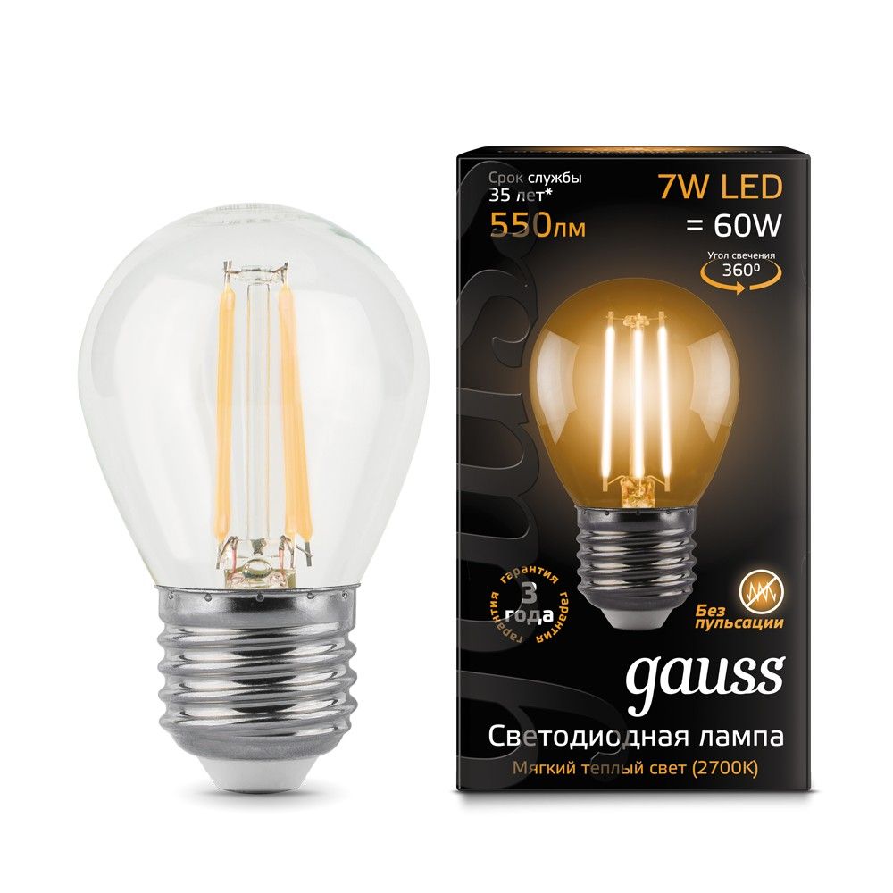 

Светодиодная лампа Gauss Filament Globe E27 7W 2700K 105802107, Filament 105802107