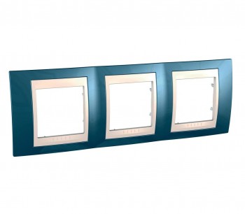 MGU6.006.554 Рамка Unica Хамелеон голубой лед / Бежевый 3-постовая Schneider Electric фото