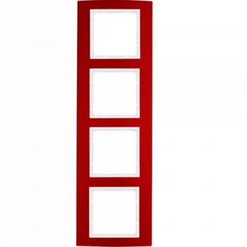 10143022 Рамка B.3 Красный / Полярная белизна 4-постовая вертикальная Berker фото