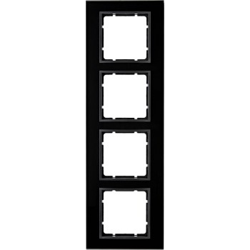 10146616 Рамка B.7 Черное стекло 4-постовая вертикальная Berker фото