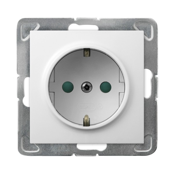

Ospel Impresja Белый Розетка 1-я с/з Schuko со шторками, без рамки GP-1YSP/m/00, Impresja GP-1YSP/m/00