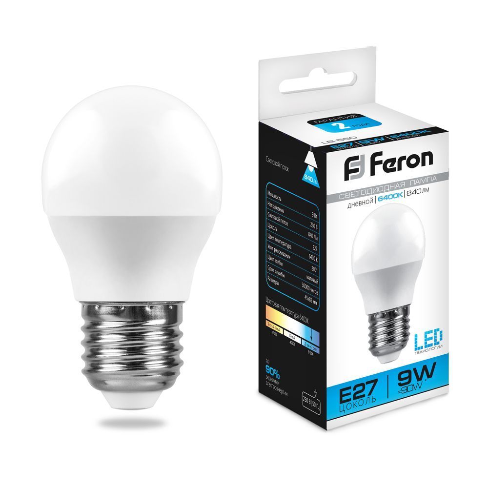 

Светодиодная лампа (9W) 230V E27 6400K Feron 25806, Белый, 25806