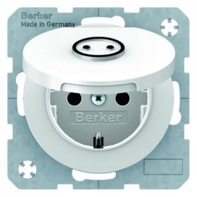 

47442079 Штепсельная розетка SCHUKO с откидной крышкой и выступающим символом "Розетка" , полярная белизна, с блеском, с защитой от детей VDE 0620-1 R.1/R.3 Berker, R.1 47442079