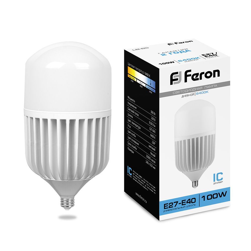 

Светодиодная лампа (100W) 230V E40 6400K Feron 25827, Белый, 25827