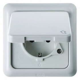 

4718 Штепсельная розетка SCHUKO с откидной крышкой и рамкой цвет: белый, с блеском Влагозащищенный скрытый монтаж IP44 Berker, IP44 4718