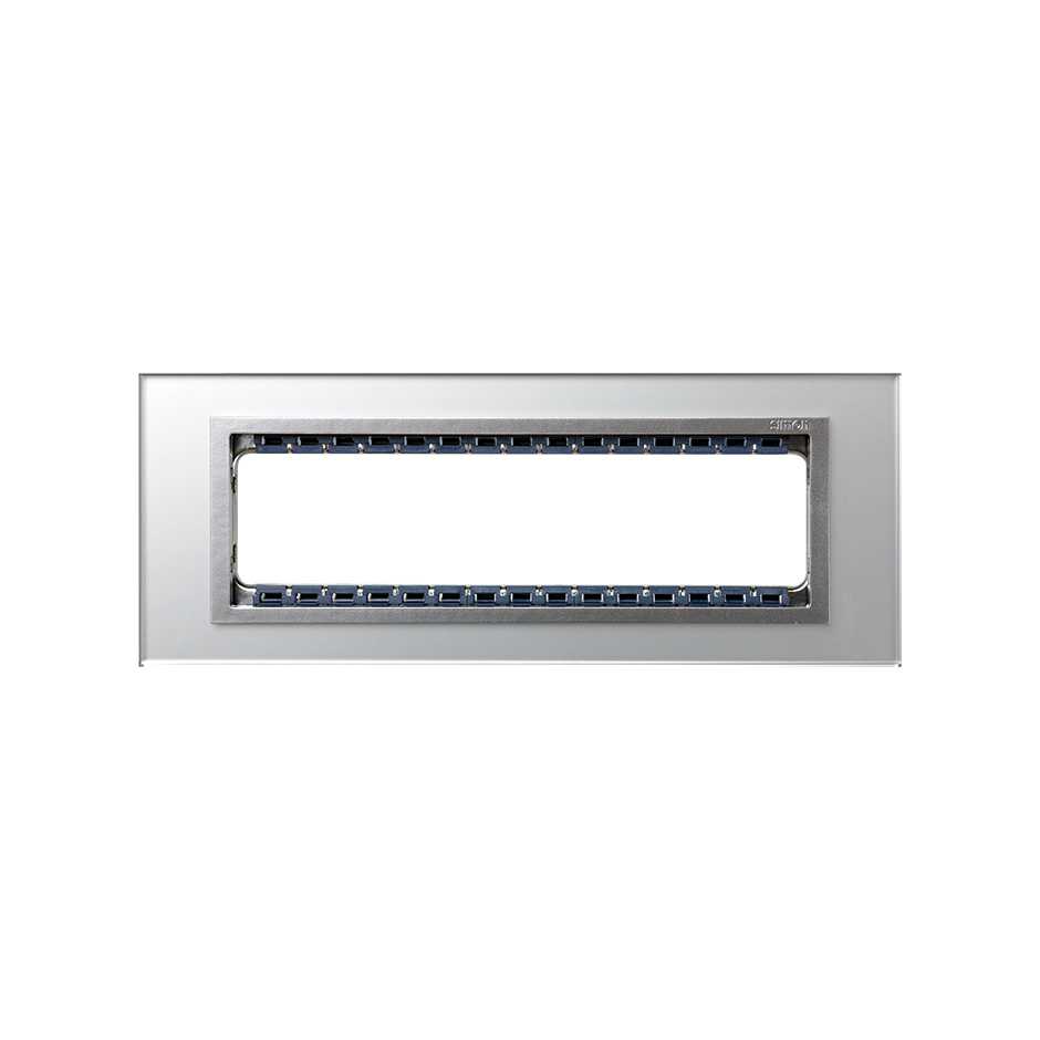 

82987-62 Рамка декоративная, (+суппорт), 8 узких (4 широких) модулей, Simon 82 Centralizations, Стекло, серебро-алюминий, 82987-62