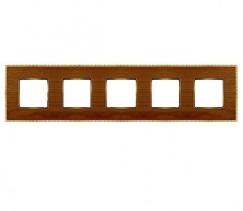 FD01455COB Рамка Belle Epoque Wood Cherry / Bright gold 5-постовая гор/верт. Fede фото