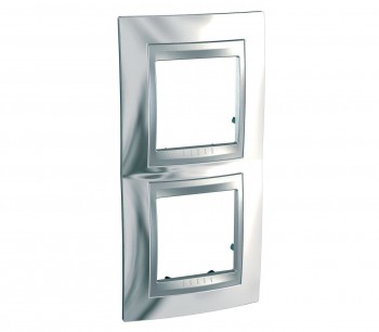 Рамка 2-постовая вертикальная, хром/алюминий Schneider Electric Unica Top MGU66.004V.010 фото
