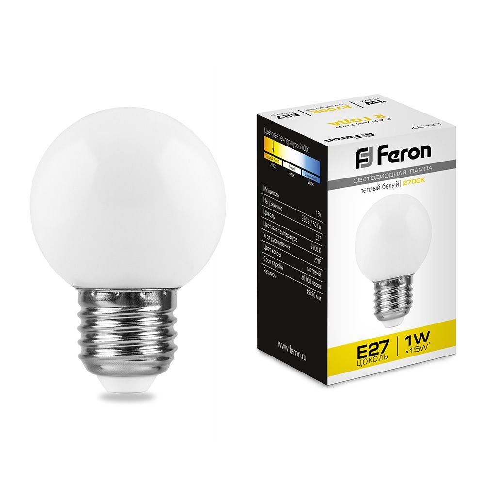 

Светодиодная лампа 230V E27 2700K Feron 25878, Белый, 25878
