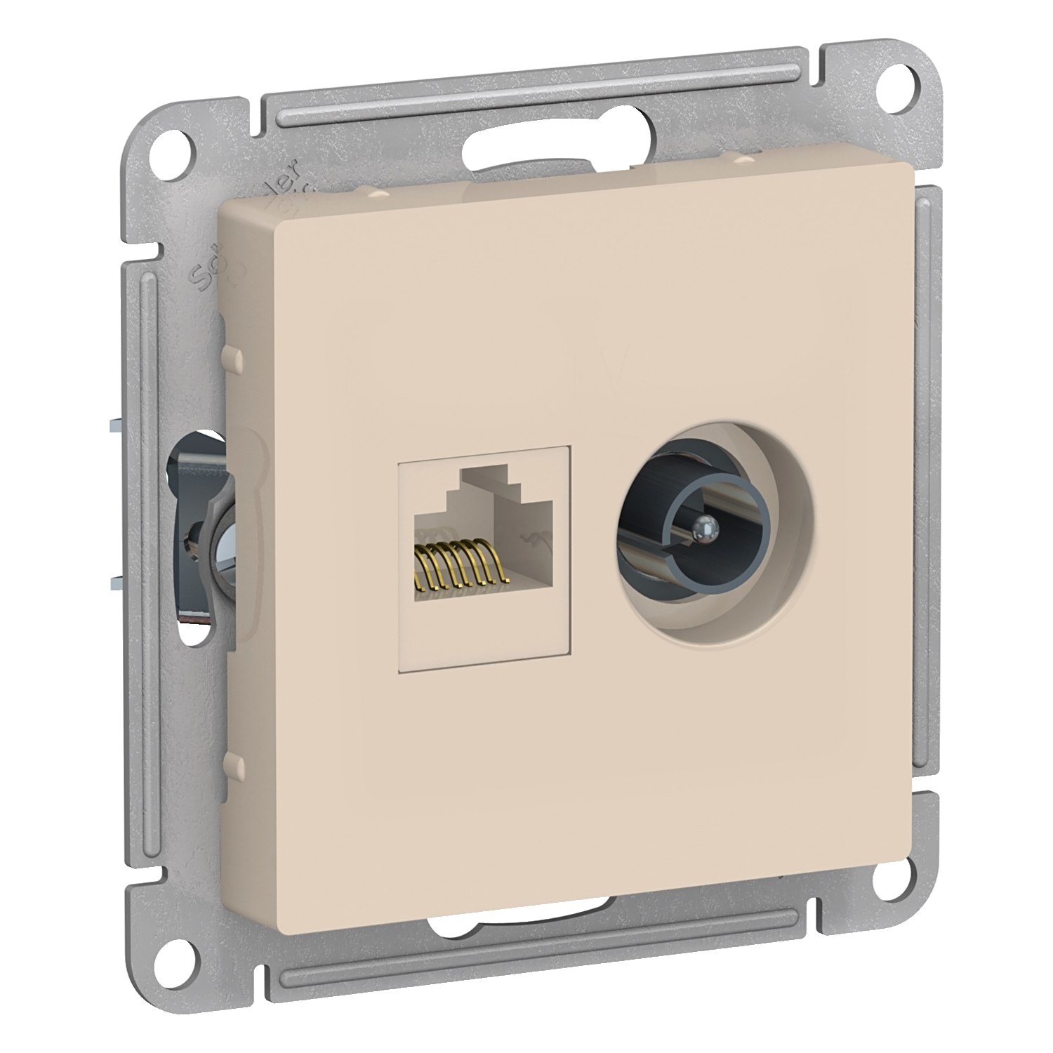 

ATN000289 Atlasdesign Розетка двойная ТВ + компьютерная RJ45, кат. 5Е, Бежевый Schneider Electric, Atlasdesign ATN000289