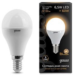 

Светодиодная лампа Gauss Globe E14 6.5W 2700K 105101107, Globe 105101107
