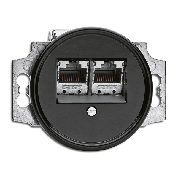 

100722 Розетка компьютерная RJ45 Bakelite. Bakelite центральная вставка. Двойная (real.Cat.6a). THPG, Bakelite 100722