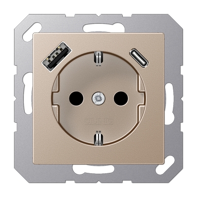 

A1520-15CACH шампань Розетка SCHUKO® с USB-интерфейсом с 1 гнездо USB типа A и 1 гнездо USB типа C Jung A серия, A flow A1520-15CACH