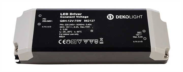 

Блок питания Deko-Light BASIC, Q8H-12-75W 862127, Чёрный, Eingangsspannung 862127