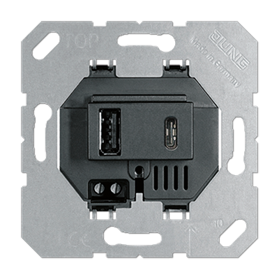 

USB15CASW Чёрная USB зарядное устройство с 1 гнездо USB типа A и 1 гнездо USB типа C Jung, LS ZERO USB15CASW
