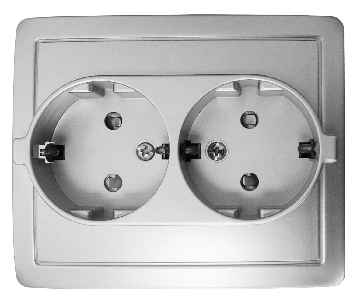 

1590451-033 Розетка двойная с заземлением Schuko с защитными шторками, винтовой зажим, 16А 250В, алюминий Simon 15, 1590451-033