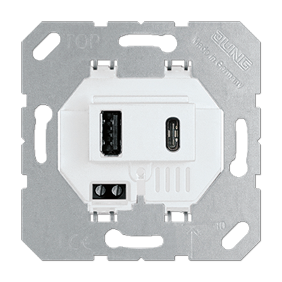 

USB15CAWW Белая USB зарядное устройство с 1 гнездо USB типа A и 1 гнездо USB типа C Jung, LS ZERO USB15CAWW