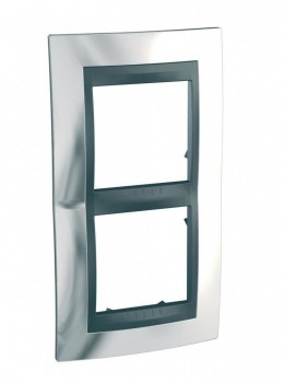 Рамка 2-постовая вертикальная, хром/графит Schneider Electric Unica Top MGU66.004V.210 фото