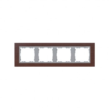 82947-65 Рамка декоративная, 4 поста, Simon 82 Nature, Дерево, венге-алюминий фото