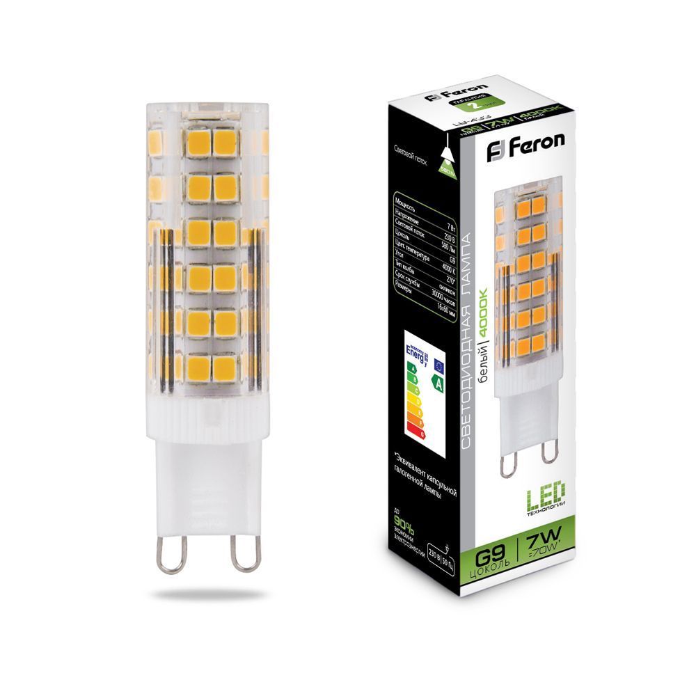 

Светодиодная лампа 230V G9 4000K Feron 25767, Прозрачный, 25767