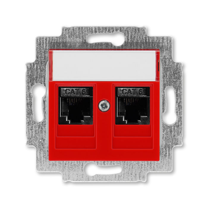

Розетка телефонная ABB Levit двойная 2хRJ45 категория 6 красный 5014H-A61018 65W 2CHH296118A6065, Levit 5014H-A61018 65W