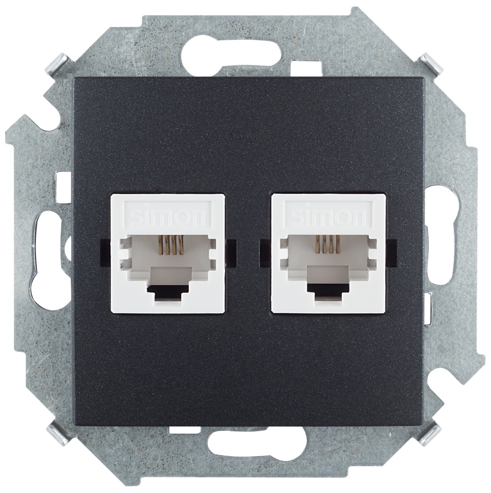 

1591590-038 Розетка телефонная + компьютерная RJ11+RJ45 кат.5е, Systimax, графит Simon 15, 1591590-038