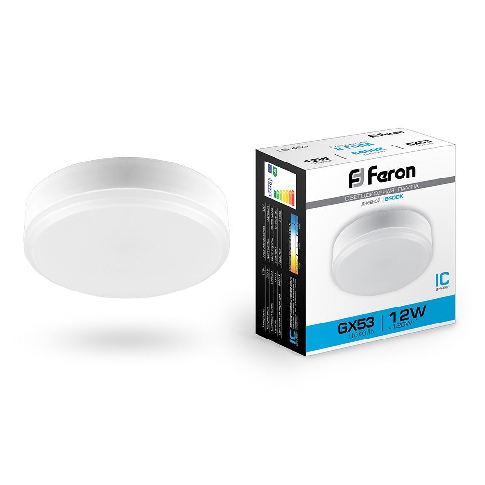 

Светодиодная лампа 230V GX53 6400K Feron 25868, Белый, 25868