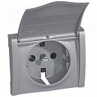 771322 Galea Life Лицевая панель для розетки 2к+З с заземлением со шторками и крышкой, алюминий Legrand