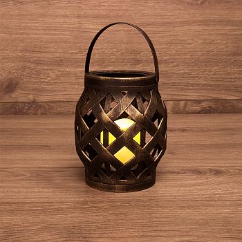 Декоративный фонарь со свечкой, плетеный корпус, бронза, размер 14х14х16,5 см, цвет теплый белый NEON-NIGHT 513-055 фото